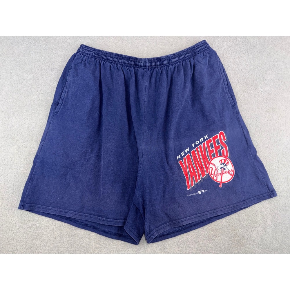 Vintage 1994 New York Yankees Team Hanes Champknit Navy Cotton Shorts Mens XL